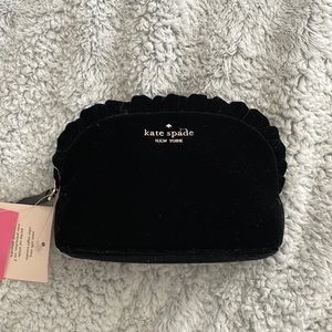 NWT Kate Spade small black velvet cosmetic bag.